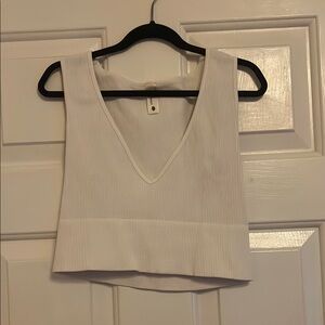 White Ribbed V-Neck Tank Top